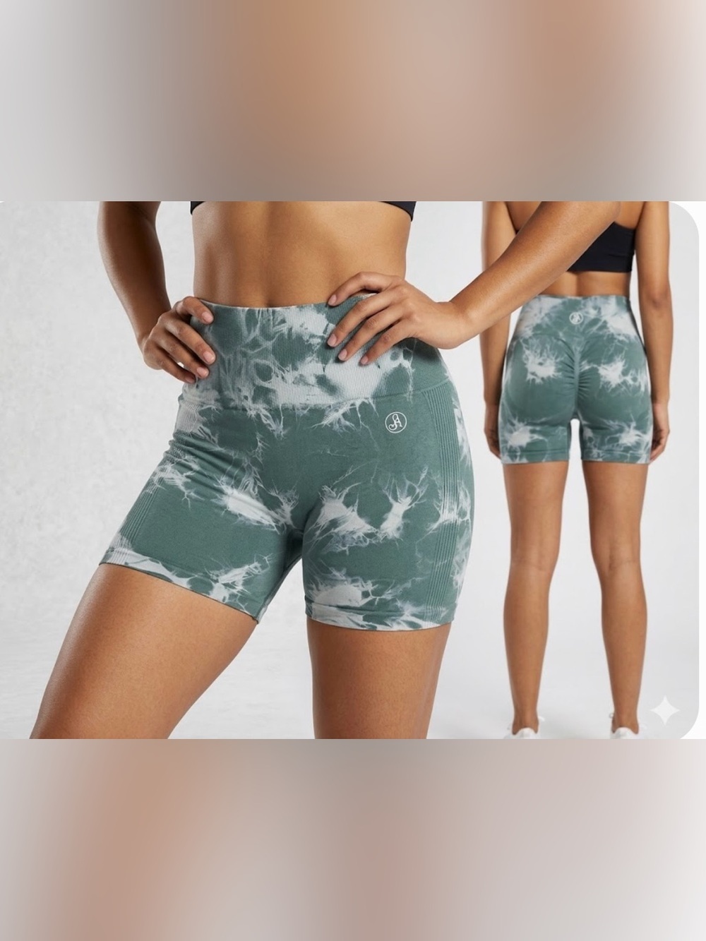 Allure Green and White Tie-Dye High-Waist Bike Shorts 954